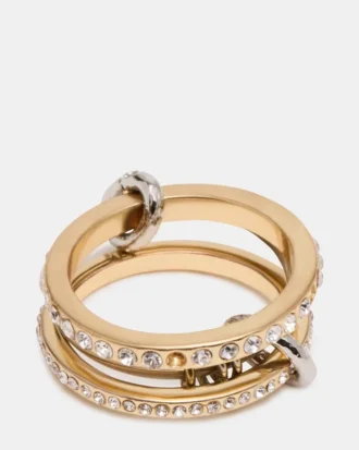 Anillo apilado con pedrería dorada multicolor