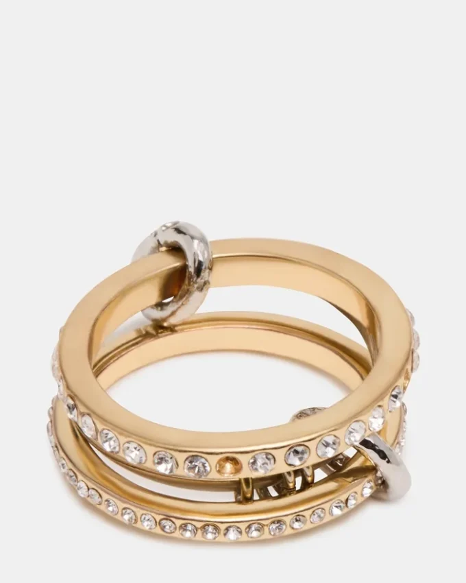 Anillo apilado con pedrería dorada multicolor