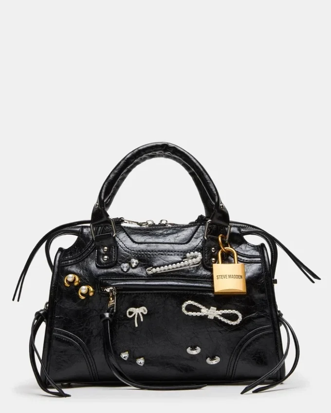 Bolso Riggs con adornos, negro desgastado Bolso Riggs con adornos, negro desgastado