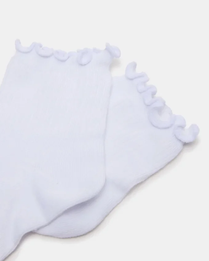 Calcetines tobilleros con borde de lechuga, blancos Calcetines tobilleros con borde de lechuga, blancos