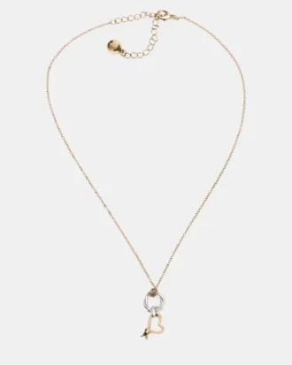 Collar con colgante de corazón con nudo en dos tonos