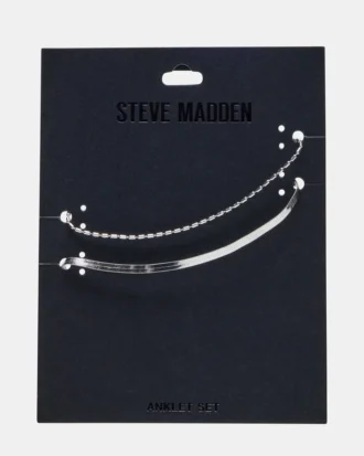 Conjunto de tobilleras con cadena en espiga, plata
