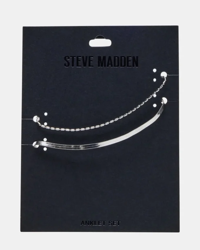 Conjunto de tobilleras con cadena en espiga, plata Conjunto de tobilleras con cadena en espiga, plata