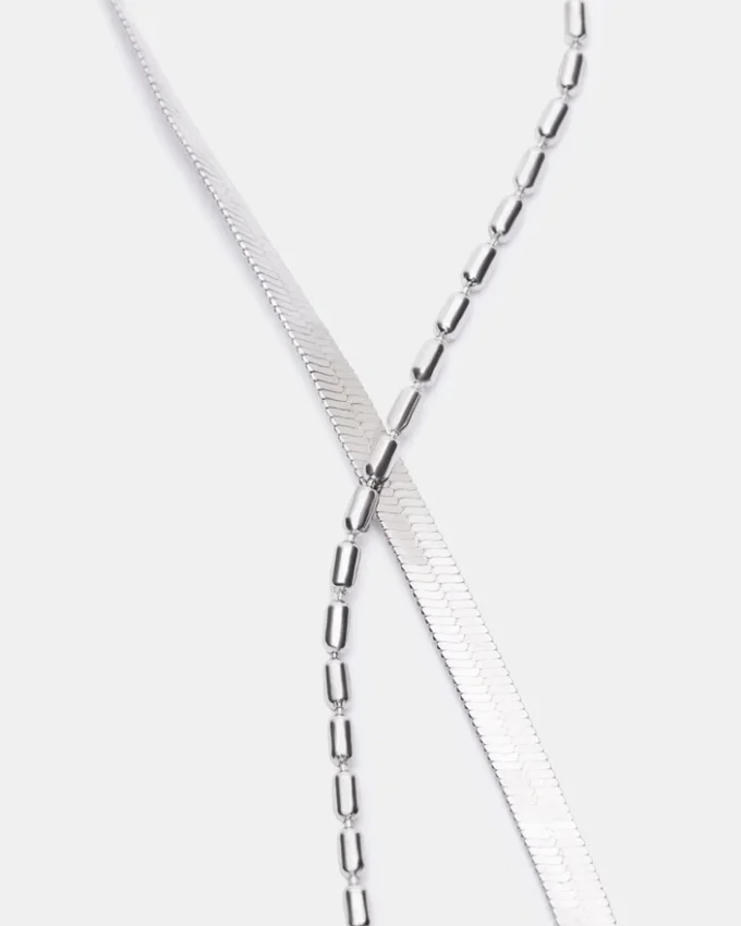 Conjunto de tobilleras con cadena en espiga, plata Conjunto de tobilleras con cadena en espiga, plata
