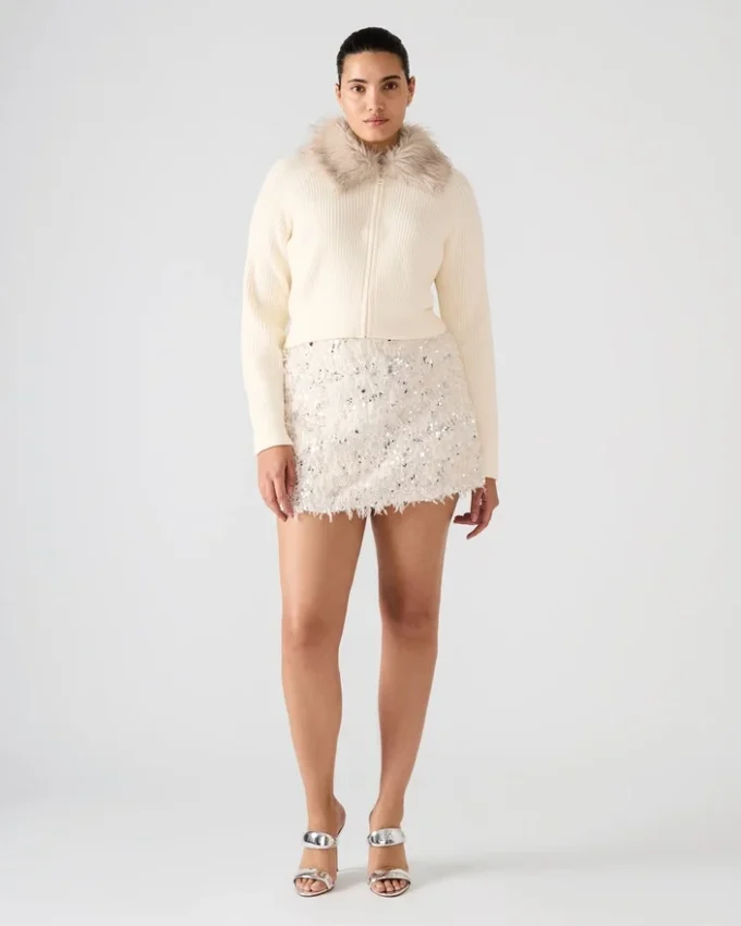 Falda de plumas Cindi Marfil