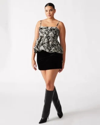Falda-pantalón de terciopelo Cindi, negro