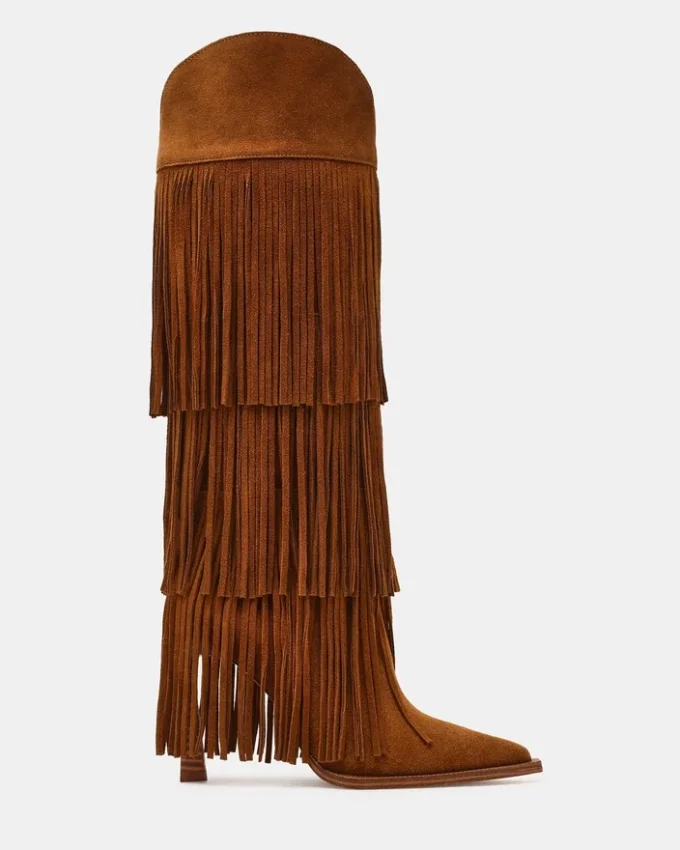 Kinzee Fringe de ante castaño Kinzee Fringe de ante castaño