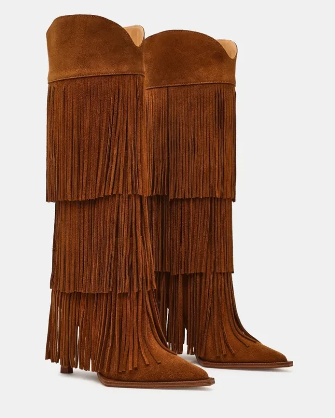 Kinzee Fringe de ante castaño Kinzee Fringe de ante castaño