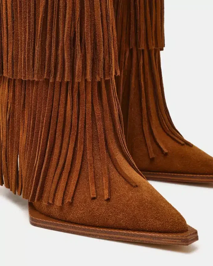 Kinzee Fringe de ante castaño Kinzee Fringe de ante castaño