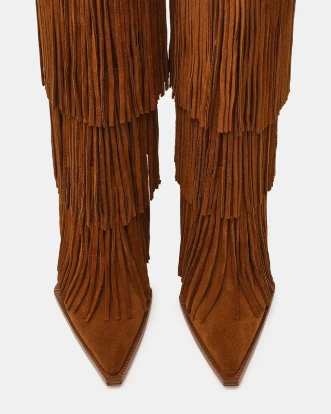 Kinzee Fringe de ante castaño Kinzee Fringe de ante castaño
