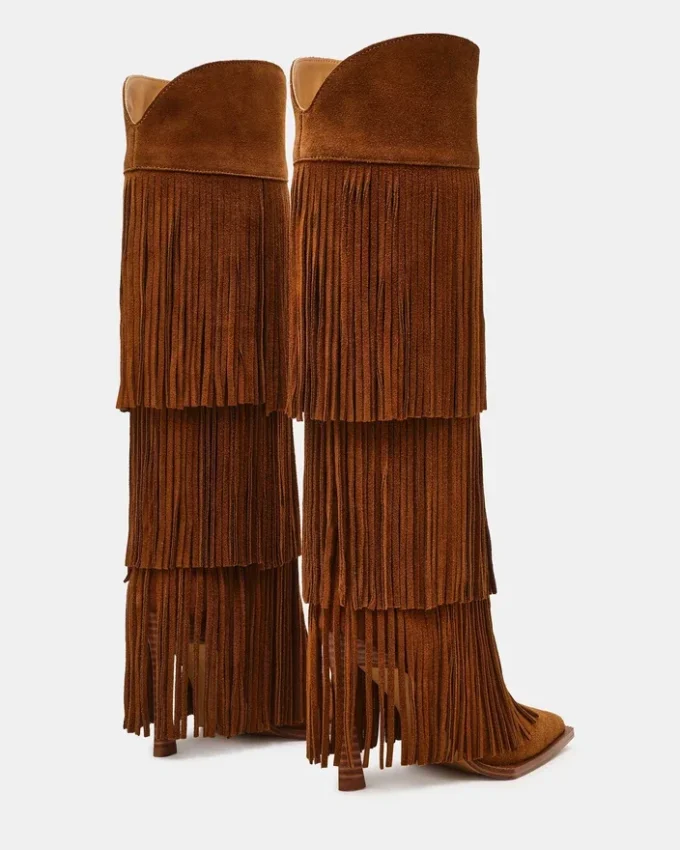 Kinzee Fringe de ante castaño Kinzee Fringe de ante castaño