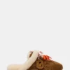 Mules Aziel de ante color castaño con pelo sintético