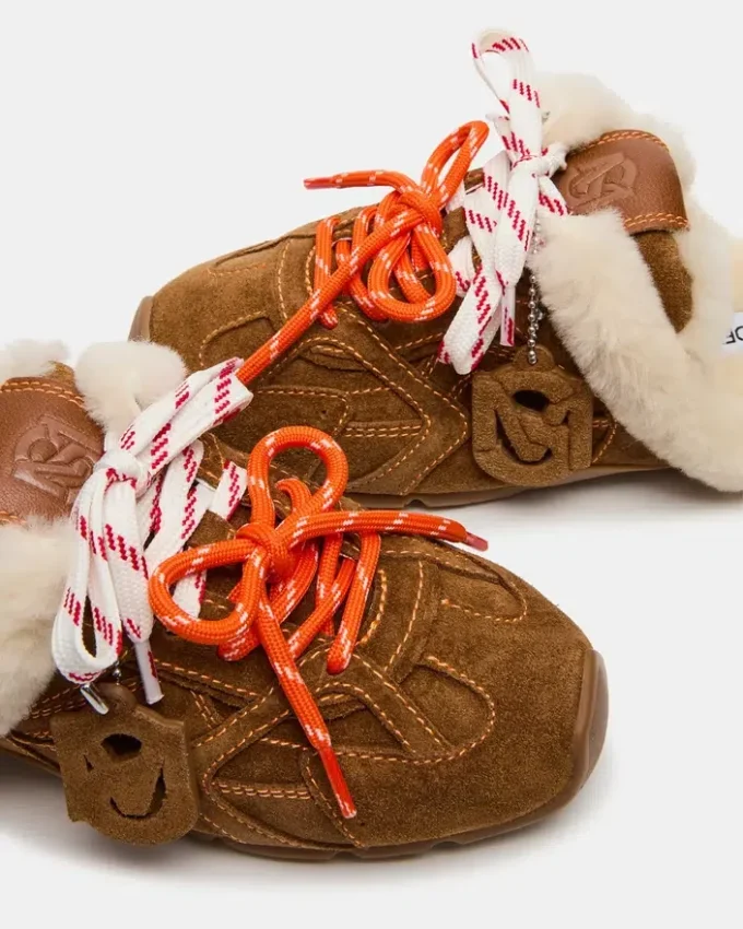 Mules Aziel de ante color castaño con pelo sintético