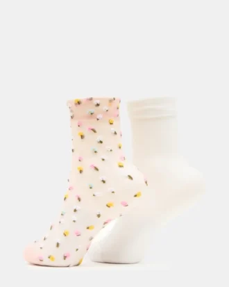 Pack de 2 calcetines de tul con estampado de flores silvestres en color rosa palo
