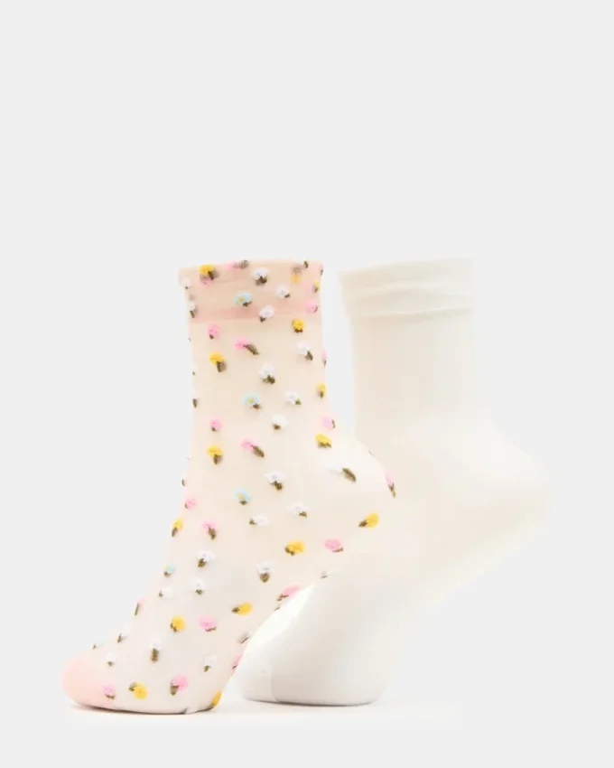 Pack de 2 calcetines de tul con estampado de flores silvestres en color rosa palo Pack de 2 calcetines de tul con estampado de flores silvestres en color rosa palo