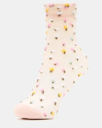 Pack de 2 calcetines de tul con estampado de flores silvestres en color rosa palo