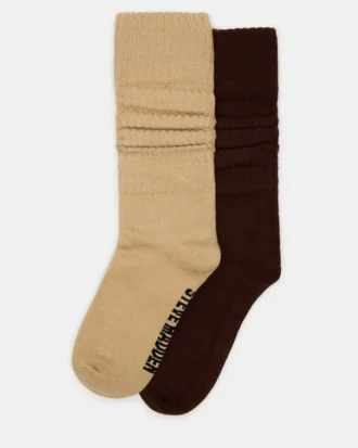 Pack de 2 pares de calcetines holgados acanalados, color tostado multicolor