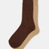 Pack de 2 pares de calcetines para botas con textura de trenzado, marrones Pack de 2 pares de calcetines para botas con textura de trenzado, marrones