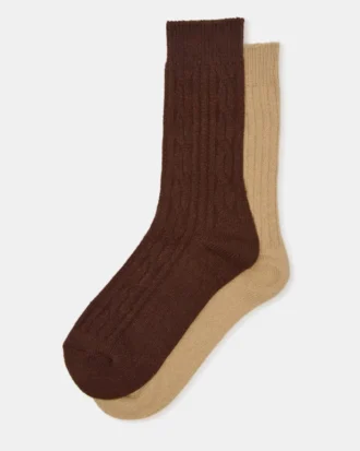 Pack de 2 pares de calcetines para botas con textura de trenzado, marrones