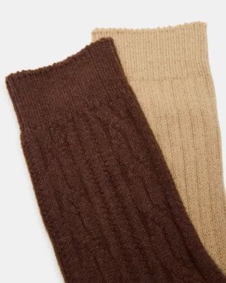 Pack de 2 pares de calcetines para botas con textura de trenzado, marrones