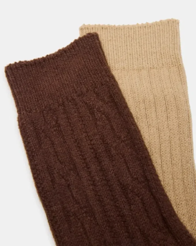 Pack de 2 pares de calcetines para botas con textura de trenzado, marrones Pack de 2 pares de calcetines para botas con textura de trenzado, marrones