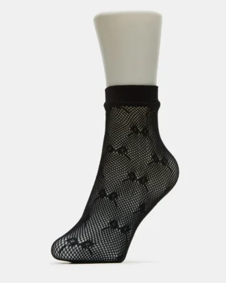 Pack de 2 pares de calcetines tobilleros de rejilla con lazo, negros Pack de 2 pares de calcetines tobilleros de rejilla con lazo, negros