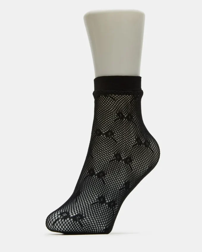 Pack de 2 pares de calcetines tobilleros de rejilla con lazo, negros