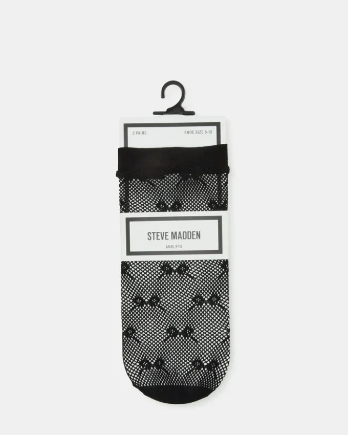 Pack de 2 pares de calcetines tobilleros de rejilla con lazo, negros