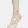 Pack de 2 pares de calcetines tobilleros transparentes con estampado floral, color vainilla