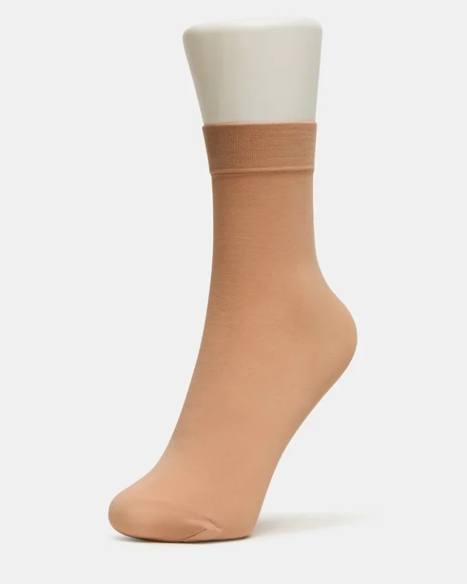 Pack de 2 pares de calcetines tobilleros transparentes con estampado floral, color vainilla
