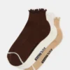 Pack de 3 pares de calcetines con borde ondulado Cheer, color marrón