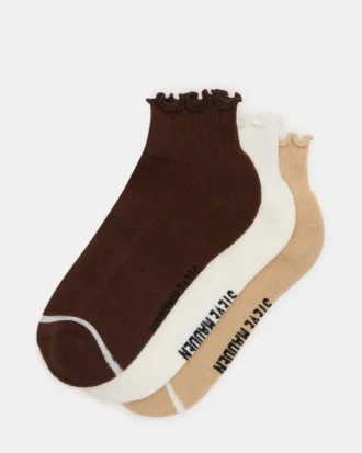 Pack de 3 pares de calcetines con borde ondulado Cheer, color marrón Pack de 3 pares de calcetines con borde ondulado Cheer, color marrón