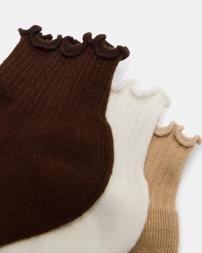 Pack de 3 pares de calcetines con borde ondulado Cheer, color marrón