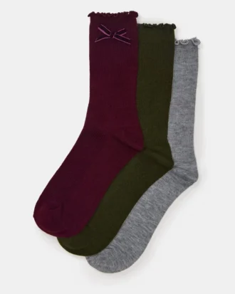 Pack de 3 pares de calcetines de caña con lazo de terciopelo Folly Cherry Pack de 3 pares de calcetines de caña con lazo de terciopelo Folly Cherry