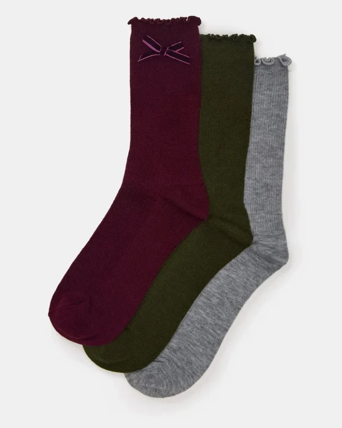 Pack de 3 pares de calcetines de caña con lazo de terciopelo Folly Cherry Pack de 3 pares de calcetines de caña con lazo de terciopelo Folly Cherry
