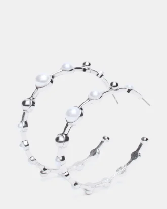 Pendientes de aro con perlas en plata