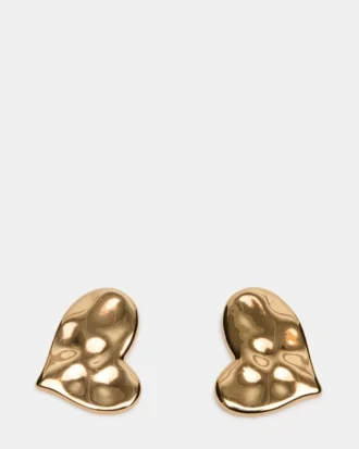 Pendientes de botón con corazón texturizado en oro Pendientes de botón con corazón texturizado en oro