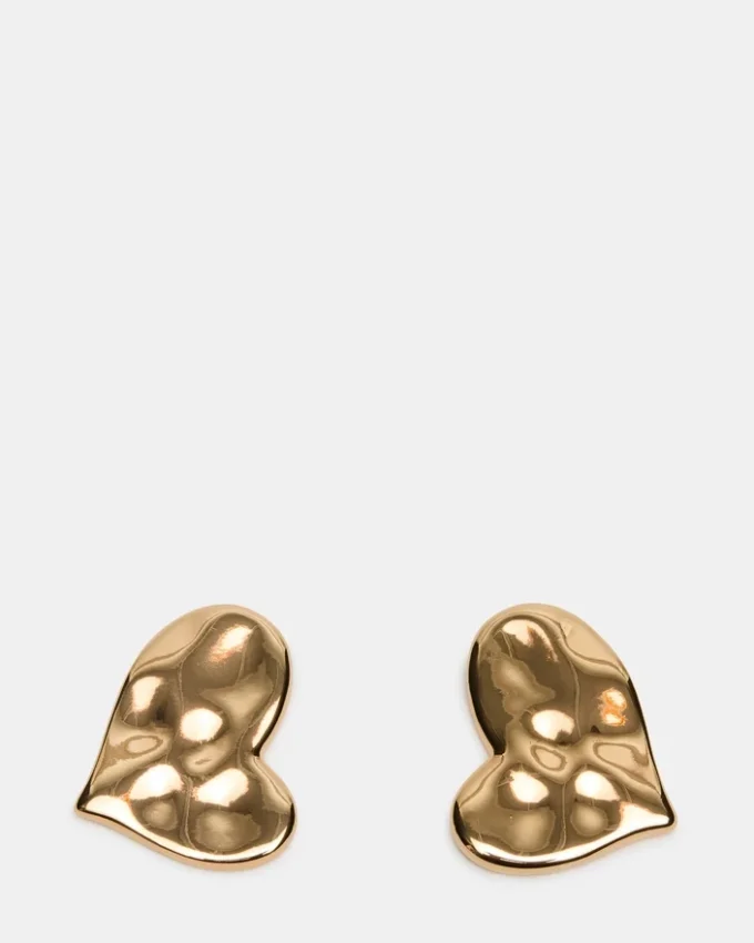 Pendientes de botón con corazón texturizado en oro Pendientes de botón con corazón texturizado en oro