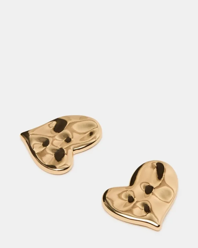 Pendientes de botón con corazón texturizado en oro Pendientes de botón con corazón texturizado en oro