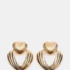 Pendientes de doble corazón acanalado en oro Pendientes de doble corazón acanalado en oro