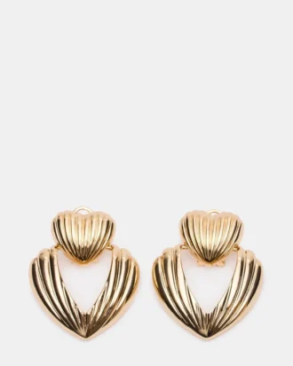 Pendientes de doble corazón acanalado en oro Pendientes de doble corazón acanalado en oro