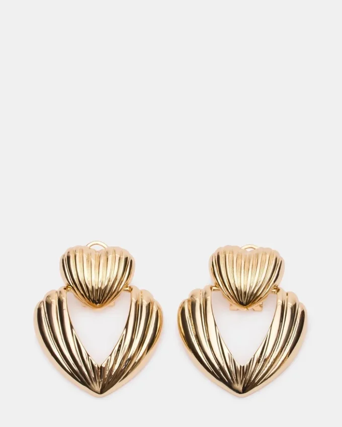 Pendientes de doble corazón acanalado en oro Pendientes de doble corazón acanalado en oro