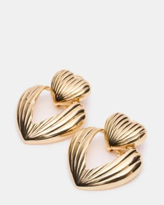 Pendientes de doble corazón acanalado en oro Pendientes de doble corazón acanalado en oro