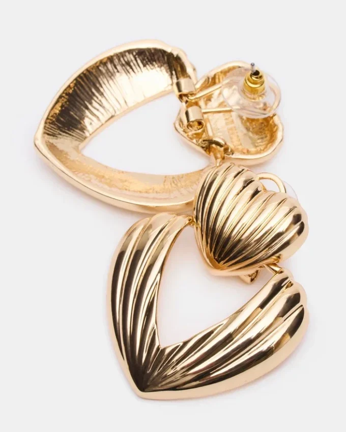 Pendientes de doble corazón acanalado en oro Pendientes de doble corazón acanalado en oro