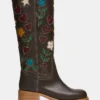 Riggs de cuero marrón con estampado floral