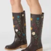 Riggs de cuero marrón con estampado floral
