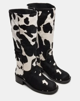Riggs Negro con estampado de vaca y pantorrilla ancha