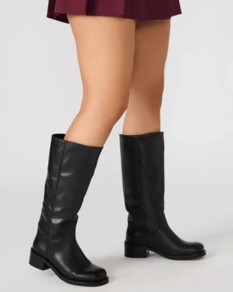 Riggs de cuero negro para pantorrillas anchas