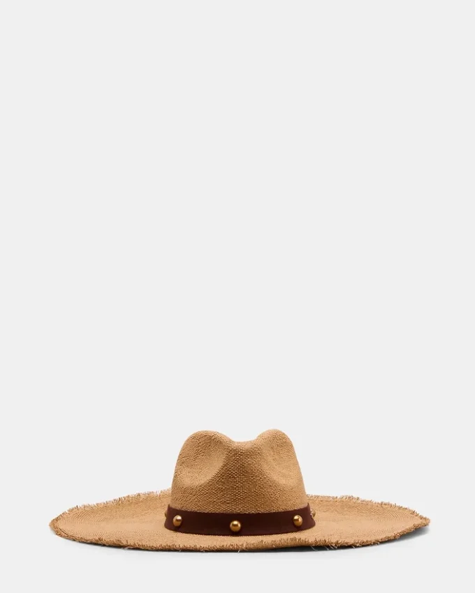 Sombrero de paja con tachuelas Boho Glam, color tostado Sombrero de paja con tachuelas Boho Glam, color tostado
