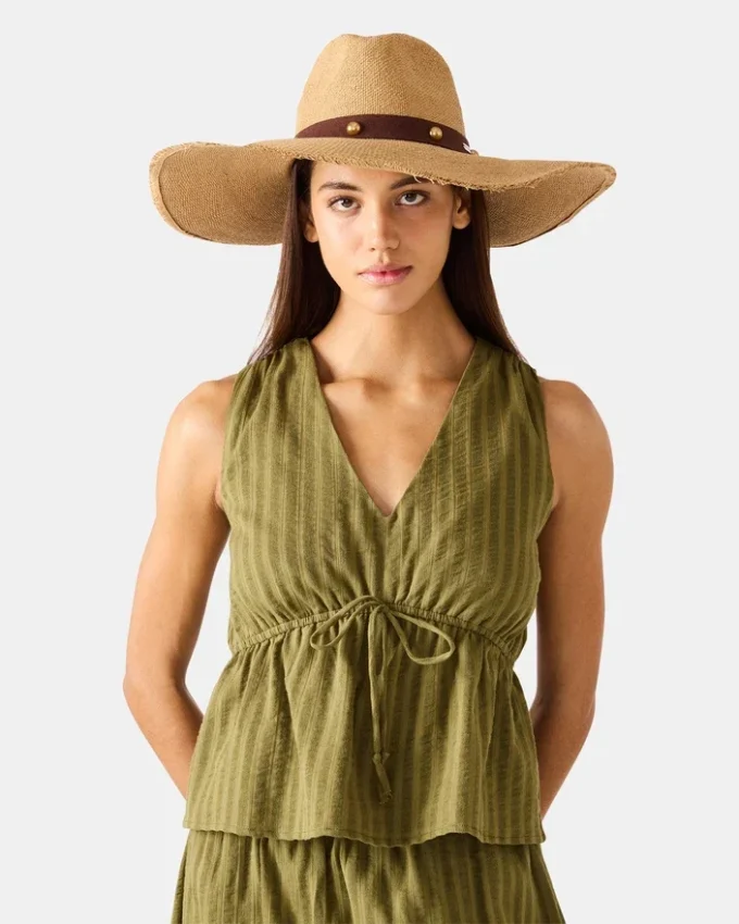 Sombrero de paja con tachuelas Boho Glam, color tostado Sombrero de paja con tachuelas Boho Glam, color tostado